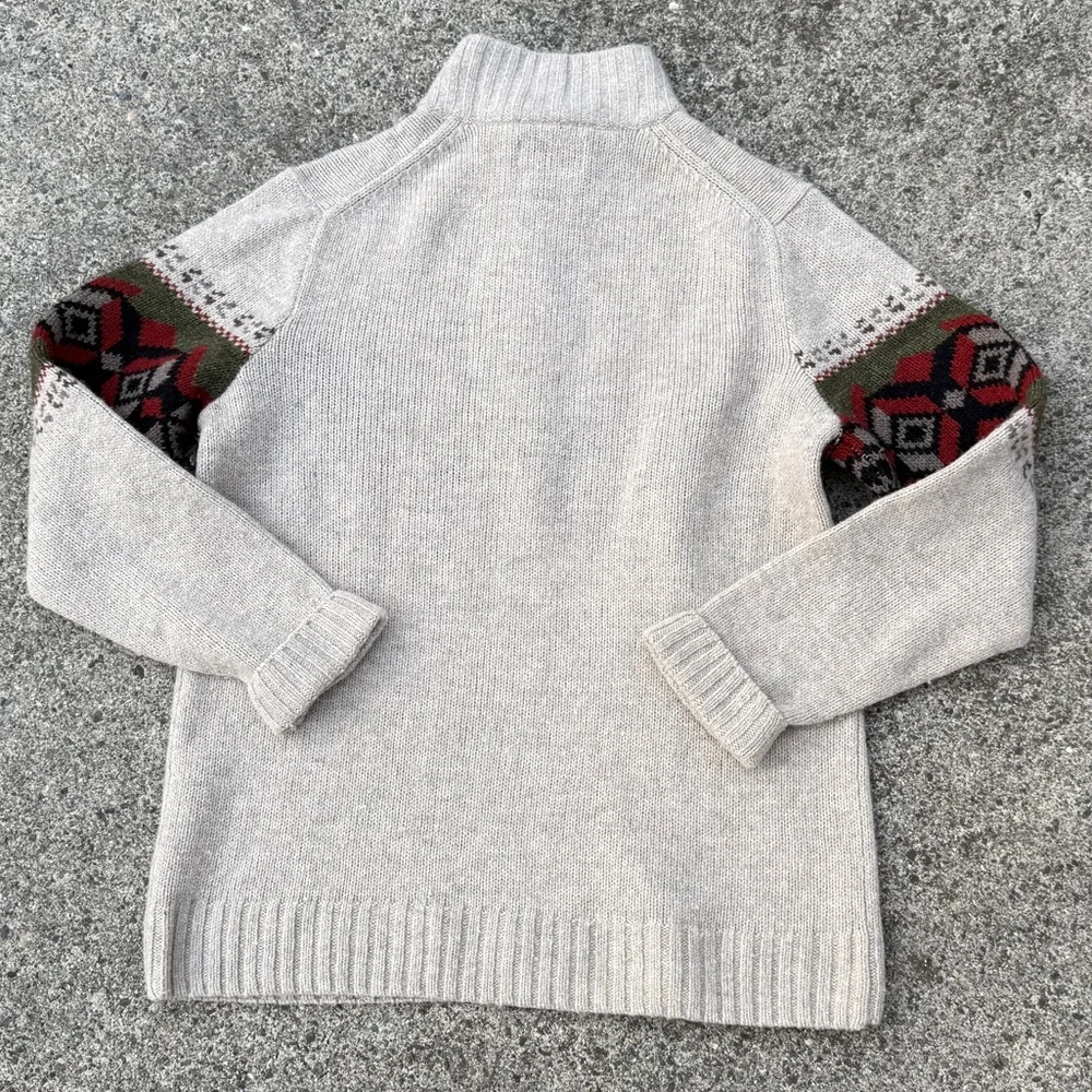 Eddie Bauer Cream Quarter-Zip Wool Blend Sweater - Unisex Size L